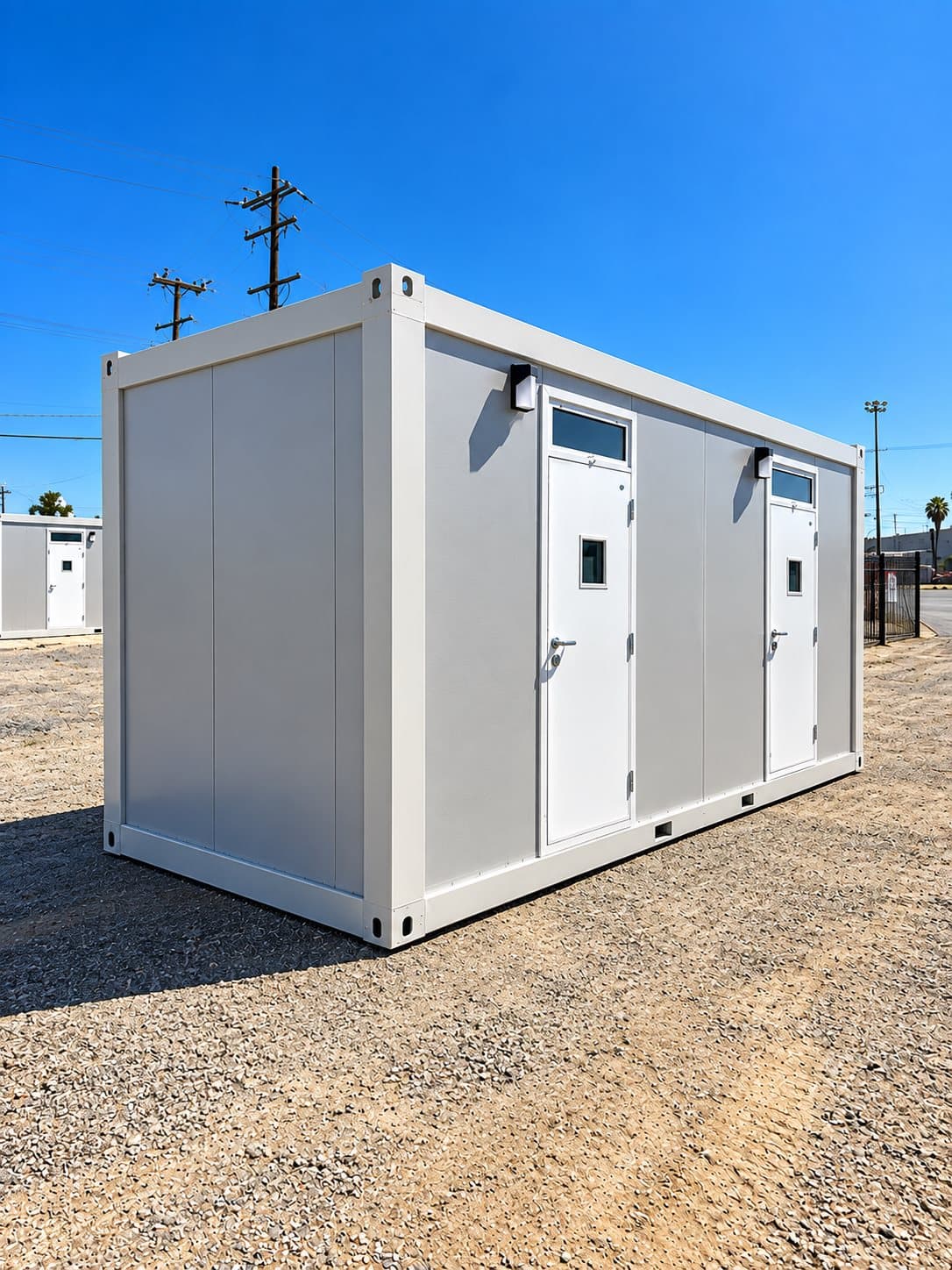 Side exterior of a 2-stall sleeper trailer